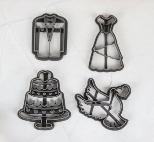 Wedding Cookie Cutter Set - Bride Groom Dove Wedding Cake