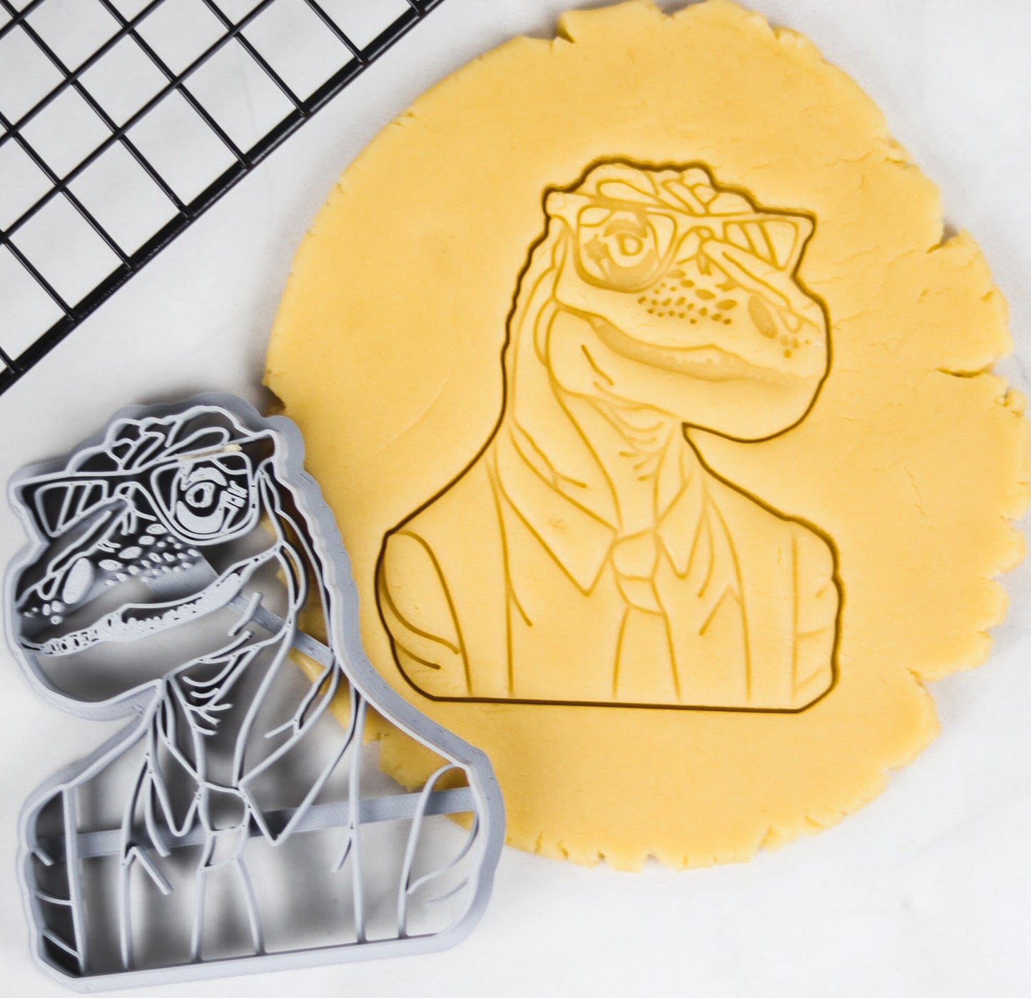 Hipster T-Rex with Suit and Glasses Cookie Cutter - Add a touch of quirkiness to your baking