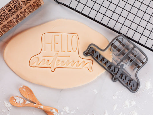 Hello Autumn Cookie Cutter | Fancy Autumn Cookie Fondant Cutter | 3 Sizes Available