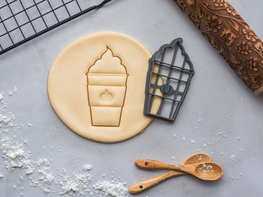 Pumpkin Spice Latte Cookie Cutter - Fondant Stamp Autumn gift idea, biscuit, baking